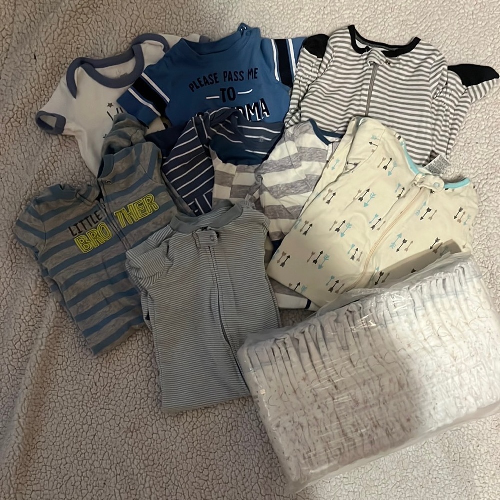 Baby Bundle- Sleepers, onesies and OVERNIGHT diapers